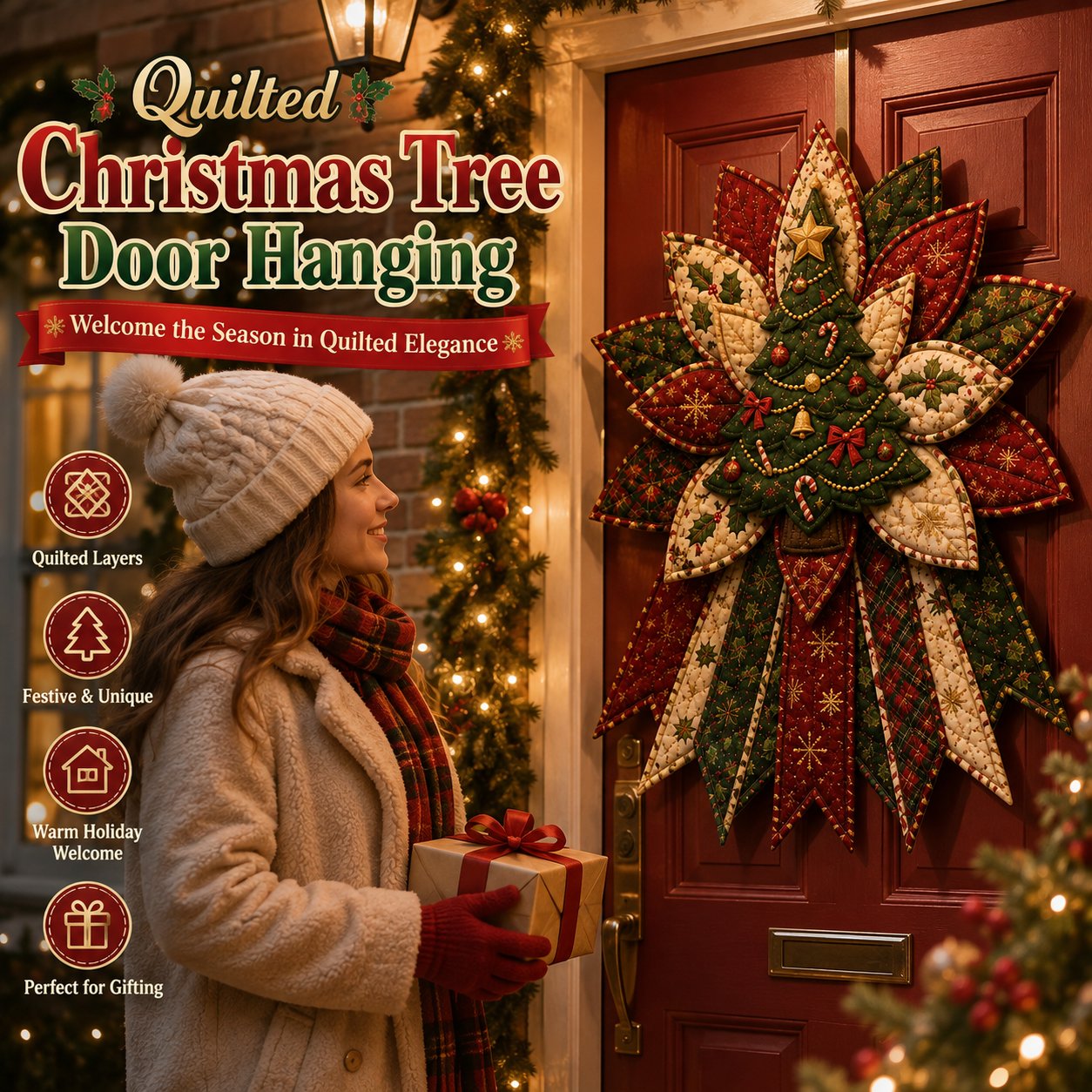 🎉 Holiday Celebration 50% OFF 🎄 – Festive Quilted Christmas Door Hanging DIY Sewing Kit