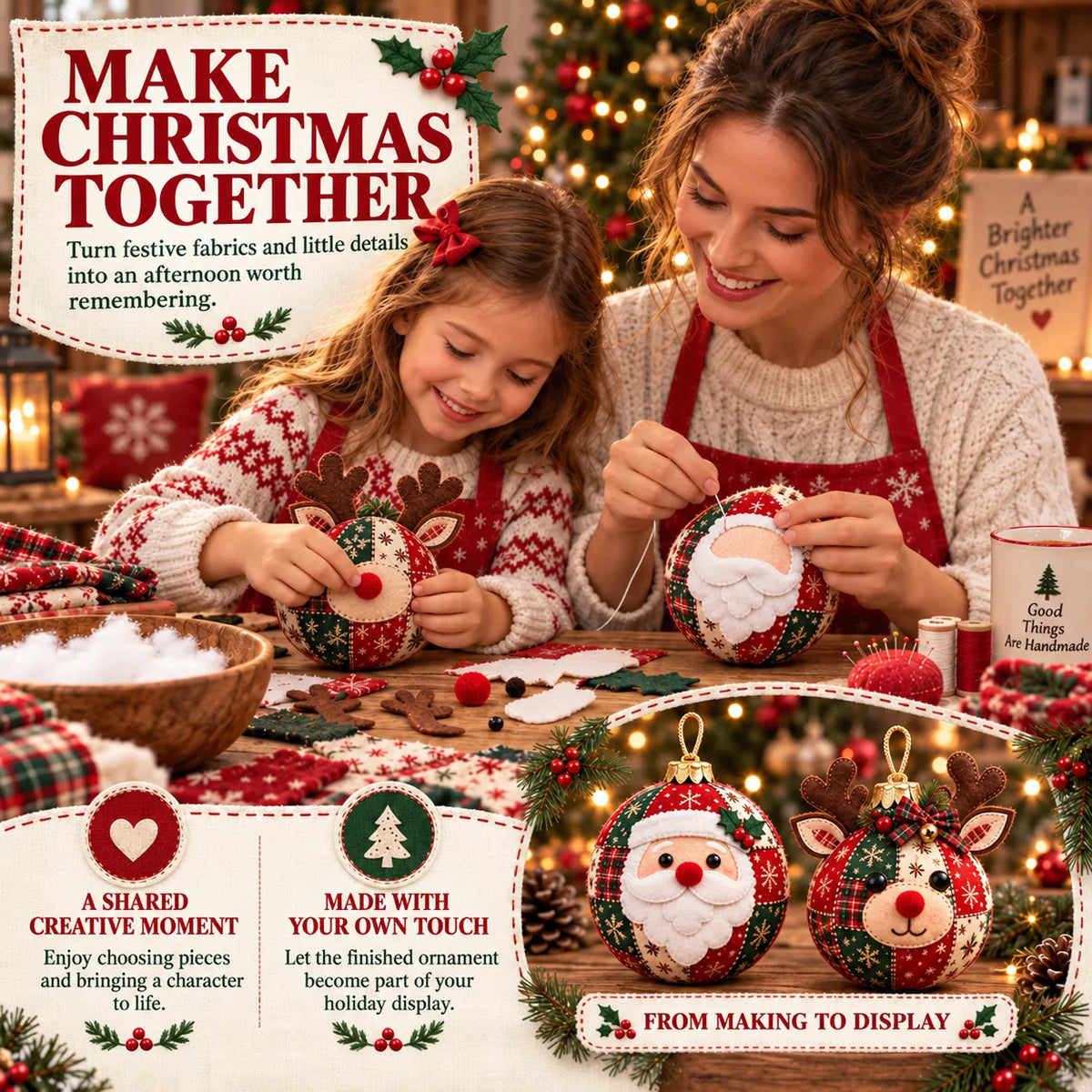 🎄 50% OFF – DIY Patchwork Christmas Ornament Kit – Cozy Handmade Holiday Decor ✨
