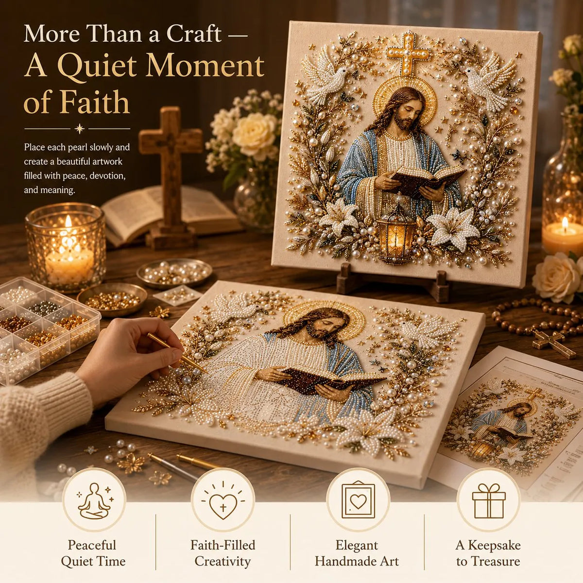 🔥 Last Day 75% OFF – ✝️DIY Jesus Pearl Art Kit – Faith-Inspired 3D Beaded Christian Wall Artwork