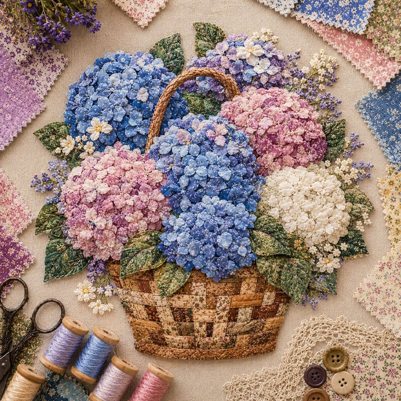 🧵HOT SALE 50% OFF✨ -🌸 Floral Basket Patchwork DIY Kit with 3D Layered Fabric Flowers for Creative Home Decor & Gifts 🎁