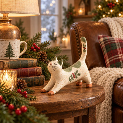 🐾 Holiday Celebration 50% OFF ✨-🐈 Woodland Christmas Cat Figurine for Cozy Holiday Decor 🏡