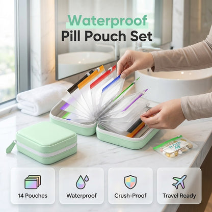 💊💧 A8 Waterproof Pill Pouch Set – 7–14 Day Storage, Crush-Resistant & Travel-Friendly ✨🧳