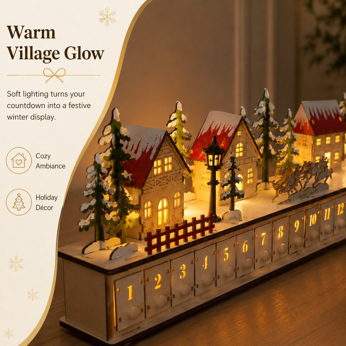🔔 Last Day 50% OFF✨-🎄Wooden Village Advent Calendar with LED Glow for Cozy Christmas Countdown Fun 🏠