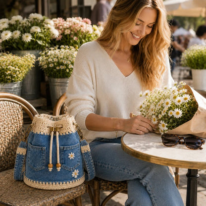 ✨👜Handmade Denim Crochet Bucket Bag