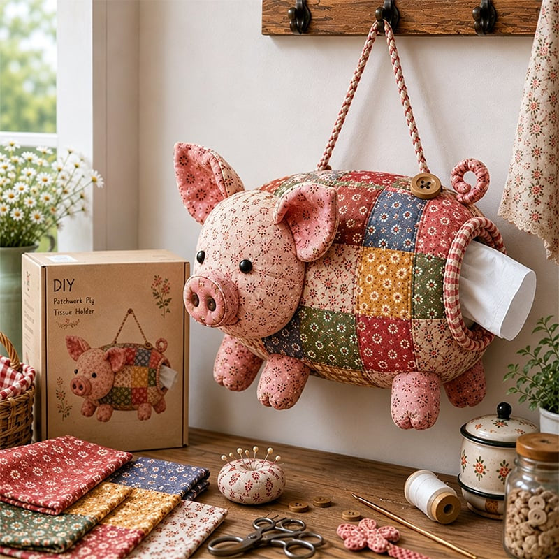 ⏰Last day Promotion 🔥-🐻 Create a Cute Patchwork Animal Tissue Box with This Fun DIY Sewing Kit ✨
