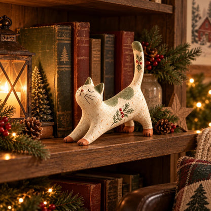 🐾 Holiday Celebration 50% OFF ✨-🐈 Woodland Christmas Cat Figurine for Cozy Holiday Decor 🏡