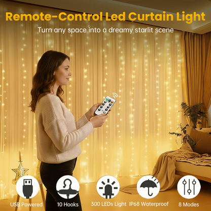 ✨ Remote Control LED Curtain Lights 8 Modes Star Fairy Lights with Timer for Home Decor