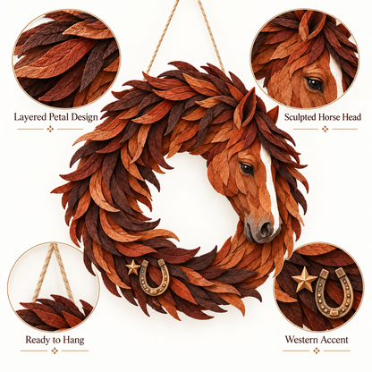🔥 Last Day 50% OFF✨-🐴Rustic Horse Wreath for Charming Farmhouse Door Decor & Western Home Style 🤎