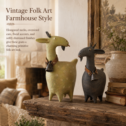 🔥 Holiday Celebration 50% OFF ✨-🐐Whimsical Farmhouse Goat Figurines Set of 2 for Cozy Rustic Home & Garden Decor 🌾