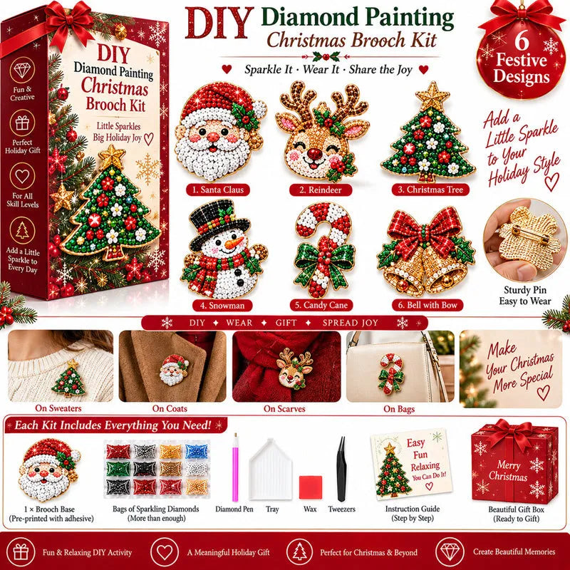 ⏰Last day Promotion 🔥-🎄DIY Christmas Diamond Brooch Kit with 6 Festive Designs 🎁