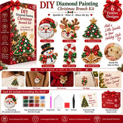⏰Last day Promotion 🔥-🎄DIY Christmas Diamond Brooch Kit with 6 Festive Designs 🎁