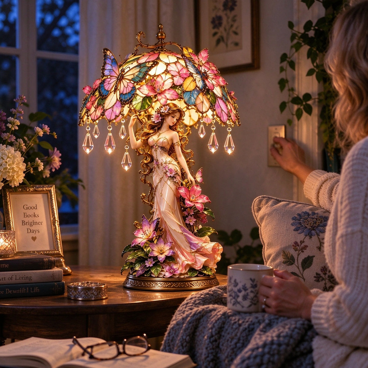 🦋Last day Promotion 🔥-🌸 Enchanted Butterfly Garden Lady Glowing Flower Lamp ✨