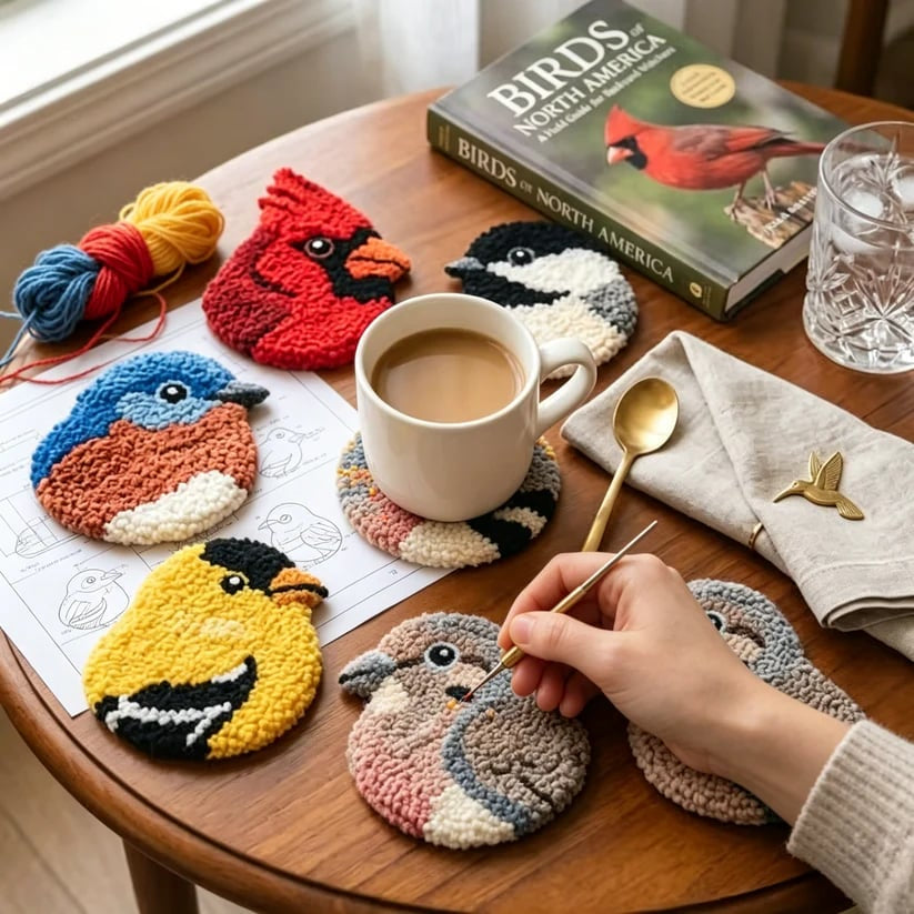 ⏰Last day Promotion 🔥-🐦 DIY Bird Coaster Punch Needle Kit for Fun & Relaxing Crafting ✨