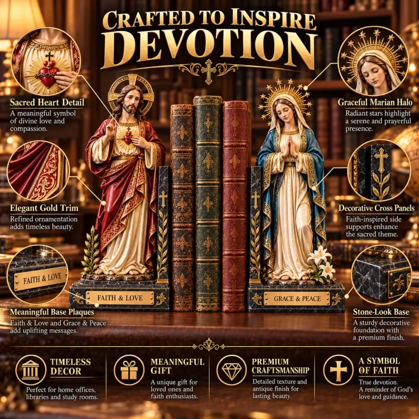 ✝️ Sacred Heart of Jesus & Virgin Mary Bookends | Faith & Love, Grace & Peace