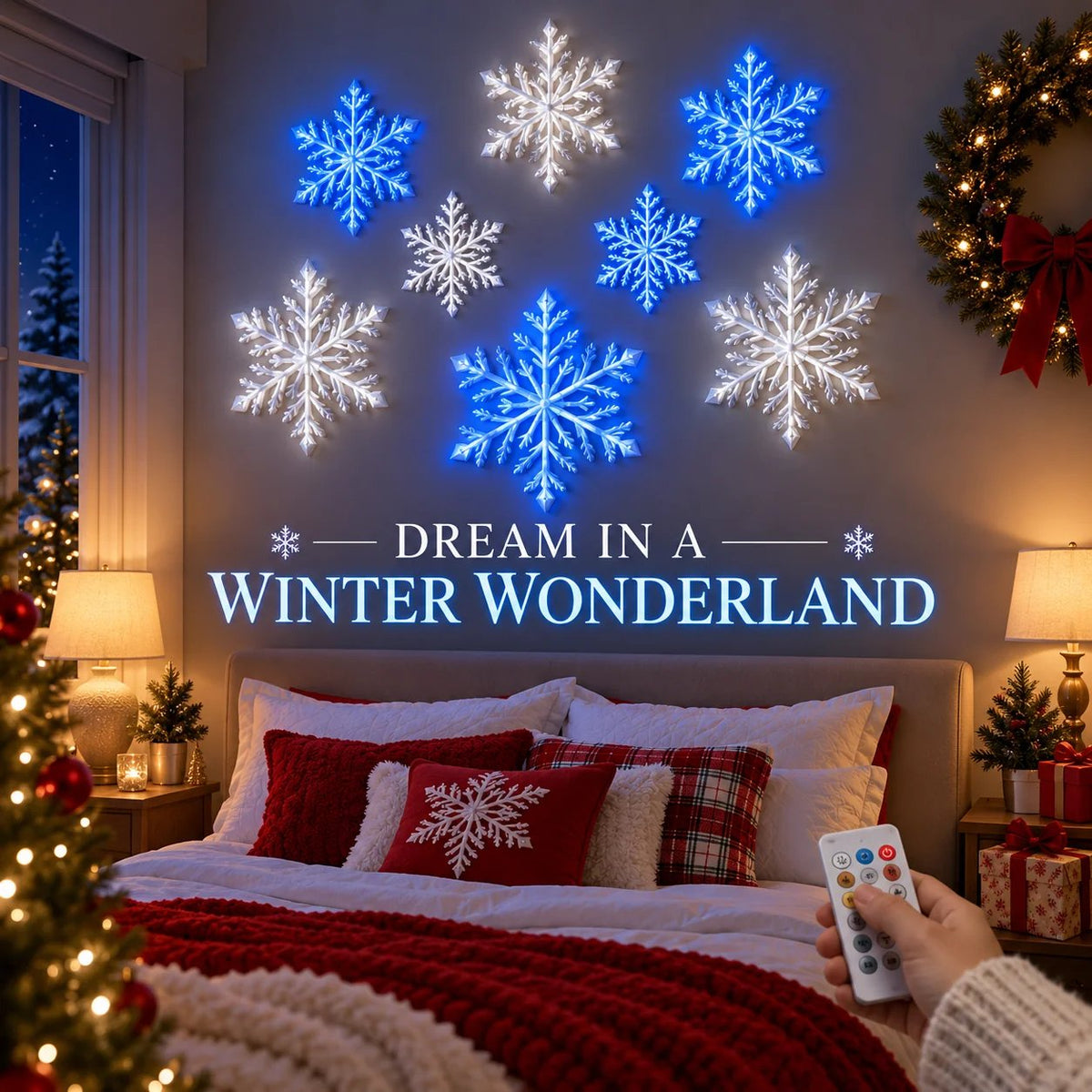 ⏳Last day Promotion 🔥-❄️LED Snowflake Wall Lights with 3D Glow & Remote Control for Magical Christmas Decor ✨