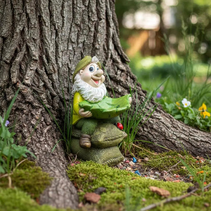 Birdie Butler Gnome — Whimsical Leaf Feeder Garden Statue