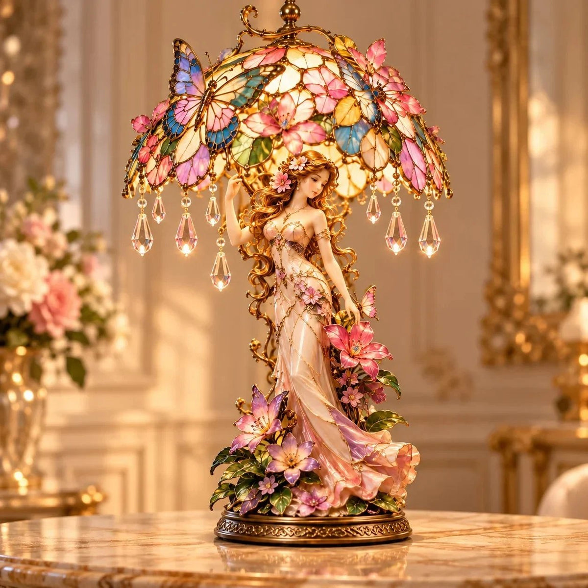 🦋Last day Promotion 🔥-🌸 Enchanted Butterfly Garden Lady Glowing Flower Lamp ✨
