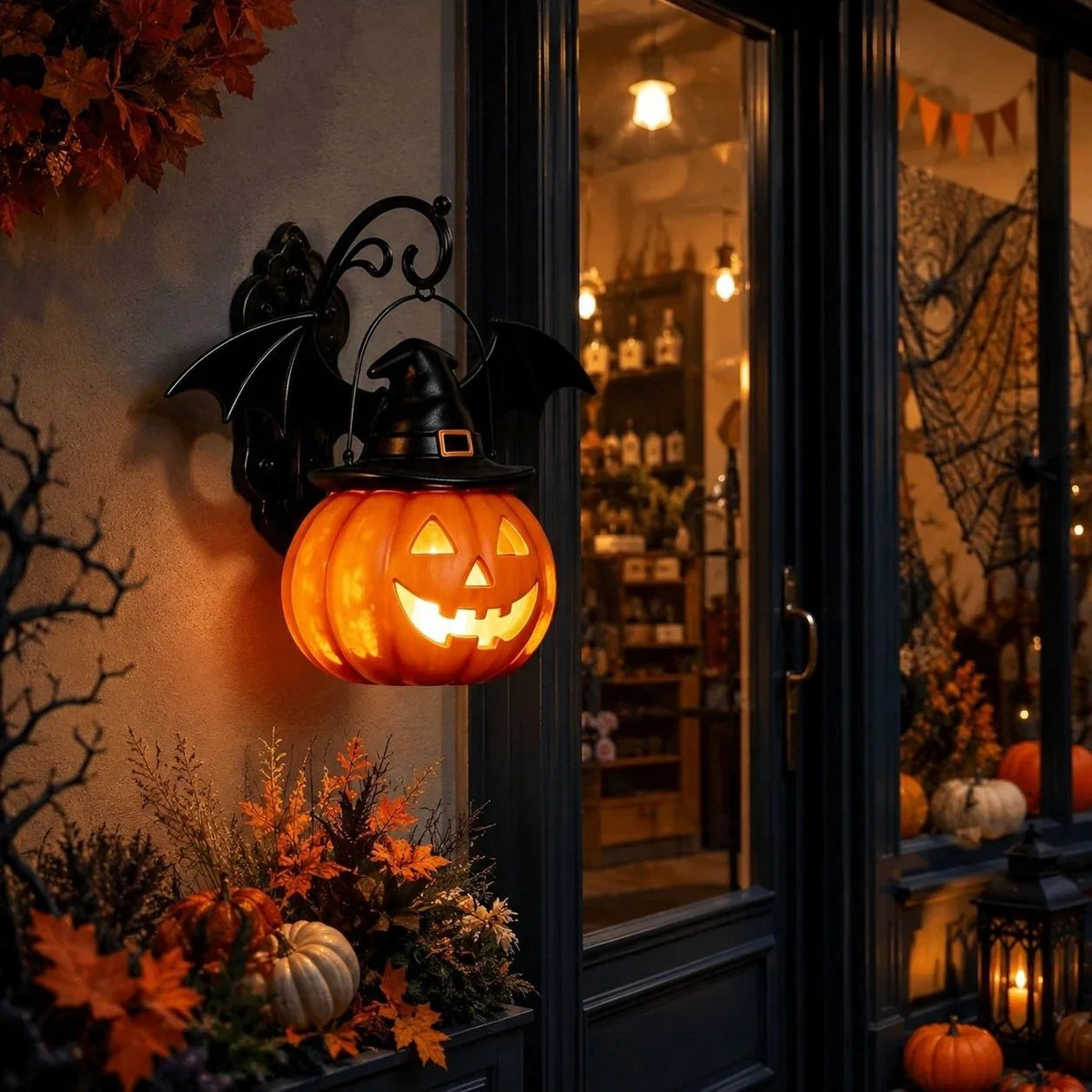 🎃Last Day 50% OFF✨-🦇Bat Hat Pumpkin Wall Lamp for Spooky, Cozy & Festive Home Decor 👻