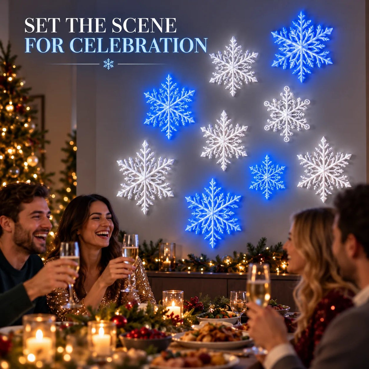 ⏳Last day Promotion 🔥-❄️LED Snowflake Wall Lights with 3D Glow & Remote Control for Magical Christmas Decor ✨