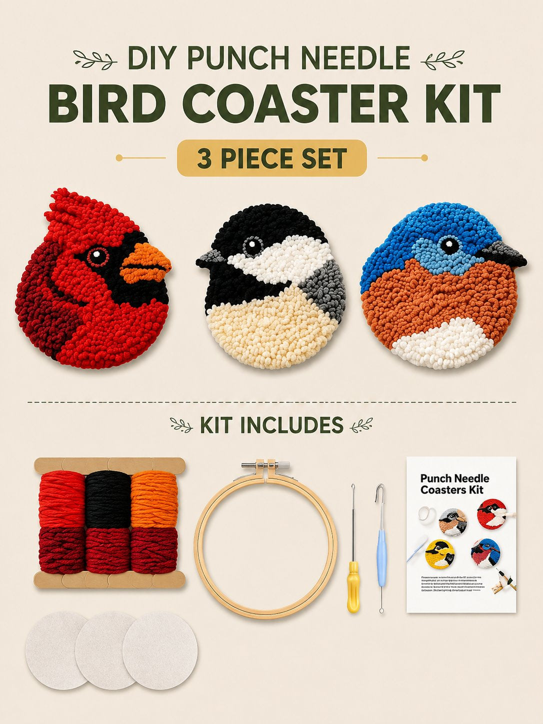 ⏰Last day Promotion 🔥-🐦 DIY Bird Coaster Punch Needle Kit for Fun & Relaxing Crafting ✨