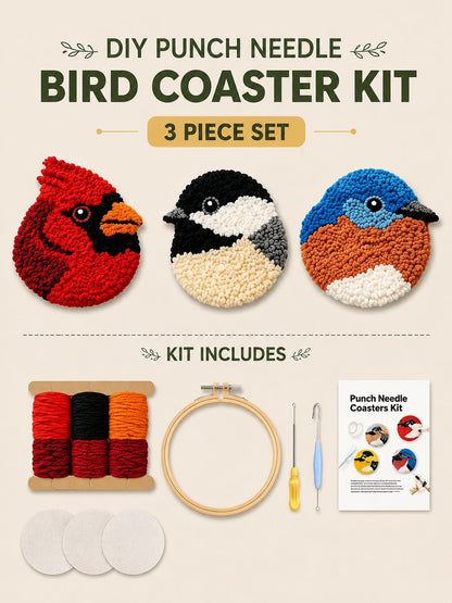 ⏰Last day Promotion 🔥-🐦 DIY Bird Coaster Punch Needle Kit for Fun & Relaxing Crafting ✨