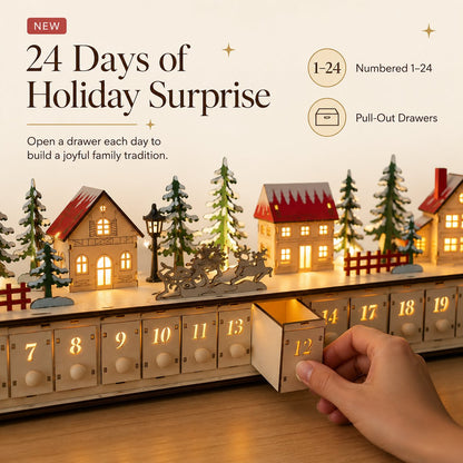 🔔 Last Day 50% OFF✨-🎄Wooden Village Advent Calendar with LED Glow for Cozy Christmas Countdown Fun 🏠