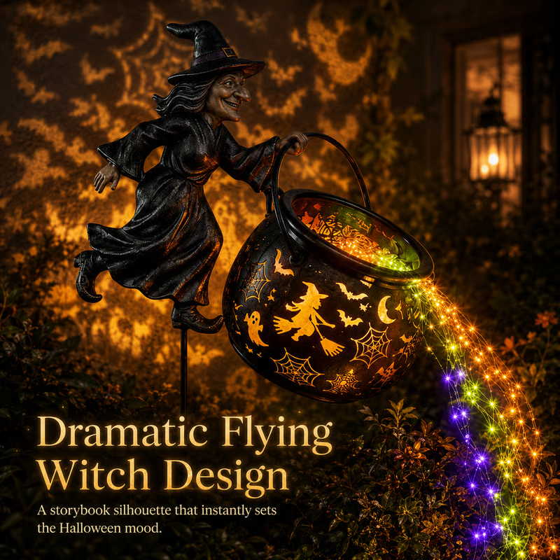 🧙‍♀️ Halloween Witch Cauldron Garden Light | Spooky Outdoor Decor for Yard & Pathway 🎃