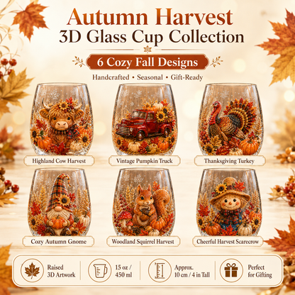 🔥 Last Day 50% OFF✨-🍂Autumn Harvest 3D Glass Cup Gift Set – 6 Festive Designs
