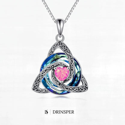 ✨ 50% OFF – Birthstone Celtic Trinity Knot Necklace – Silver-Plated Crystal Pendant Jewelry