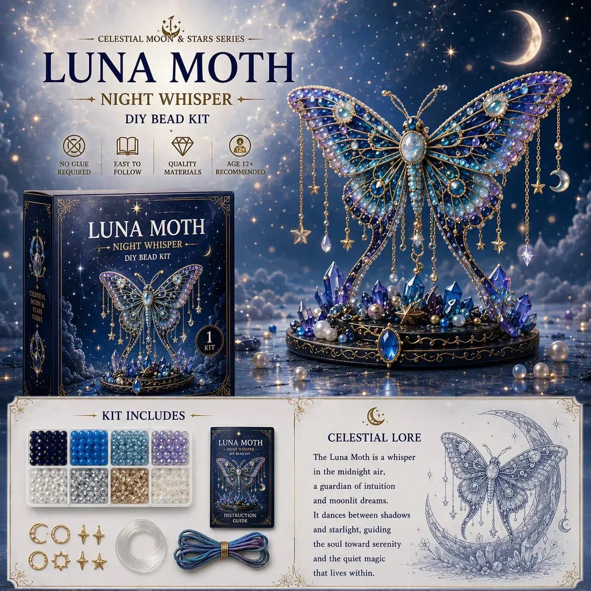 ⏰LAST DAY 50% OFF❤️ -🌙Moon Cat Luna Guardian DIY Bead Kit for Magical Celestial Crafting 🐈‍⬛
