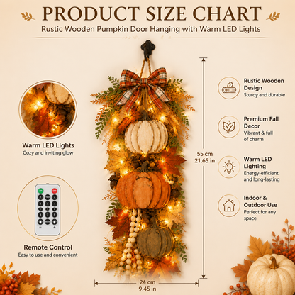 🎃🍂 Rustic Wooden Pumpkin Door Hanging ✨ Fall Front Door Decor with Warm LED Lights 🏡