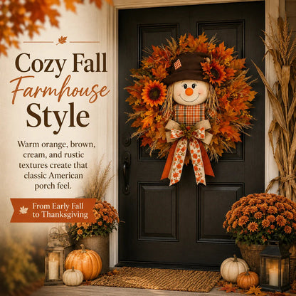 🍁 Holiday Celebration 50% OFF 🌻-🍂Lighted Scarecrow Fall Wreath for a Cozy, Welcoming Front Door Display ✨