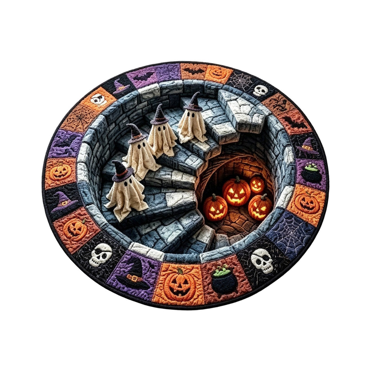 🔥3D Haunted Staircase Round Rug – Spooky Halloween Optical Illusion👻