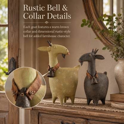 🔥 Holiday Celebration 50% OFF ✨-🐐Whimsical Farmhouse Goat Figurines Set of 2 for Cozy Rustic Home & Garden Decor 🌾