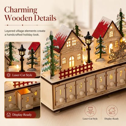 🔔 Last Day 50% OFF✨-🎄Wooden Village Advent Calendar with LED Glow for Cozy Christmas Countdown Fun 🏠