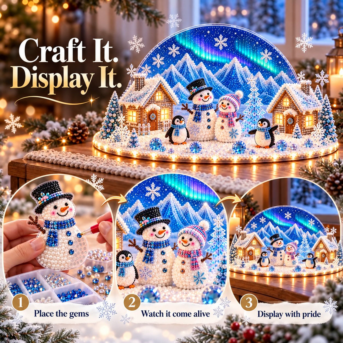 Winter Wonder DIY Decor Kit, Light-Up 3D Christmas Village Gem Art☃️🏠