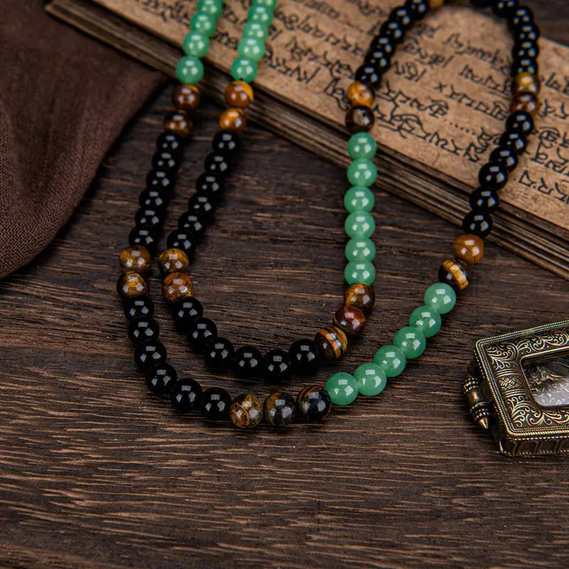 ✨ Crystal Money Attraction Necklace with Green Aventurine & Tiger Eye Pendant 💚