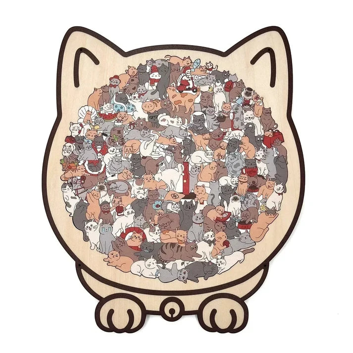 🎁135-Piece Morandi-Colored Cat Shaped Wooden Jigsaw Puzzle