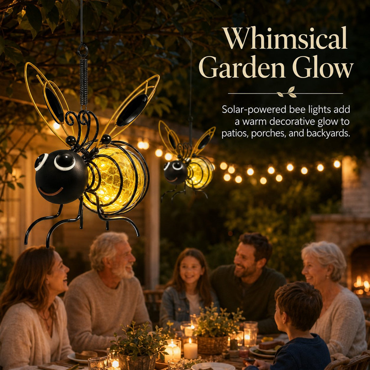 🎁Last day Promotion 🔥-🐝Outdoor Hanging Solar Bee Light for Charming Garden Glow & Whimsical Yard Decor ✨