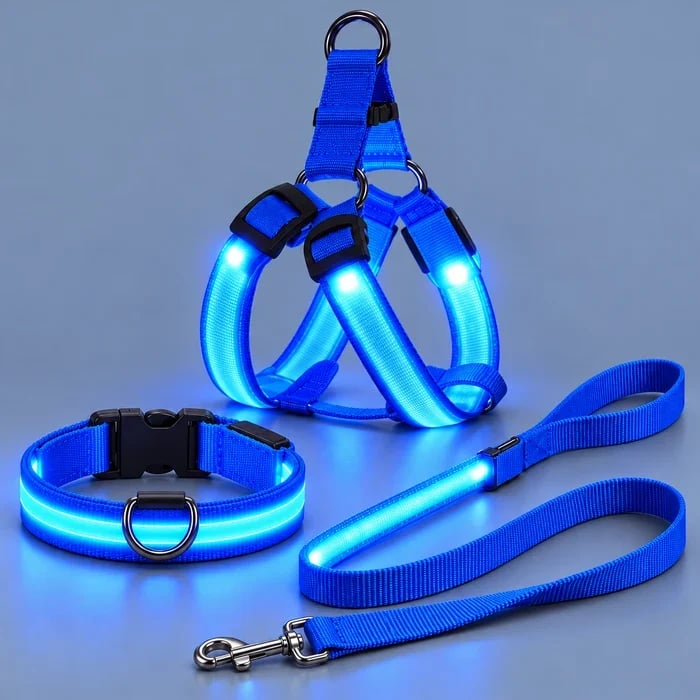 🐕 Rechargeable LED Dog Walking Kit ✨ Light-Up Harness, Collar & Leash for Safer Night Walks
