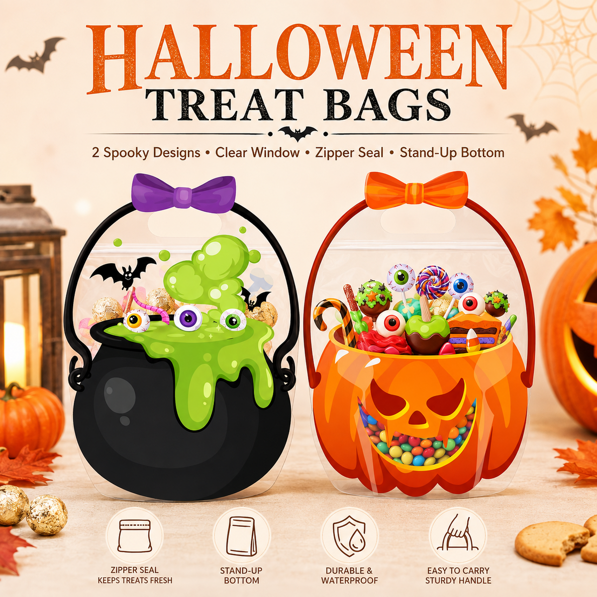 ⏰Last day Promotion 🔥-🎃 Halloween Goodie Bags for Candy, Treats & Fun Trick-or-Treat Surprises 👻✨