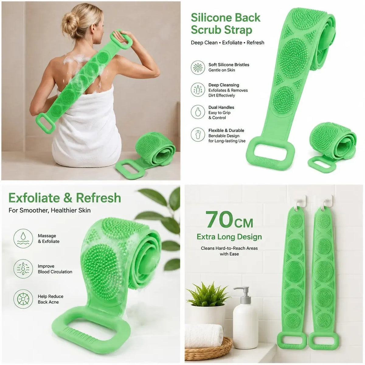 🔥LAST DAY 50% OFF - 🚿🛁 Silicone Shower Back Scrubber Belt – Double-Sided Exfoliating Shower Body Brush with Mesh Sponge for Deep Cleaning