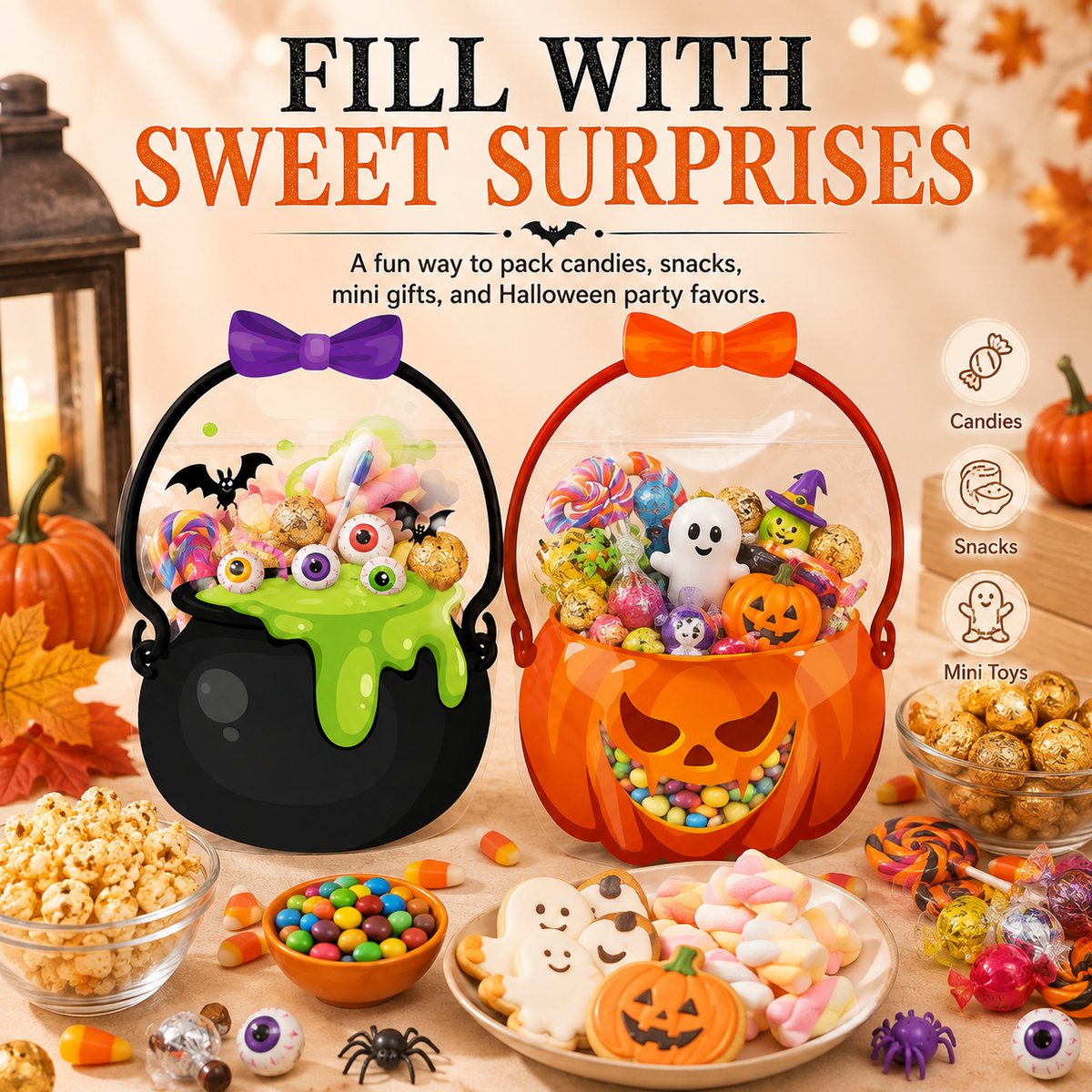 ⏰Last day Promotion 🔥-🎃 Halloween Goodie Bags for Candy, Treats & Fun Trick-or-Treat Surprises 👻✨