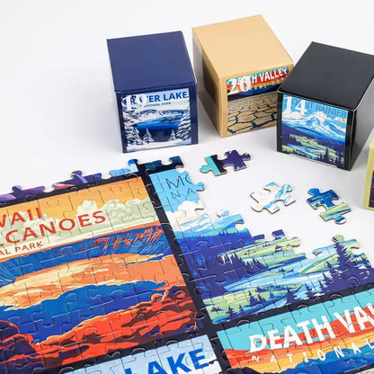 Travel Series, 24 Mini Pack 1000 Pieces Jigsaw Puzzle, 8 Puzzle Stickers, 3 Themes: National Parks, World Heritage, Global City Tour