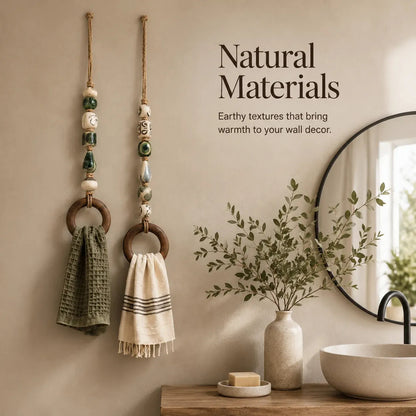 🏠Last day Promotion 🔥-🧺Beaded Towel Hanger with Wooden Ring for Stylish & Easy Bathroom Decor ✨