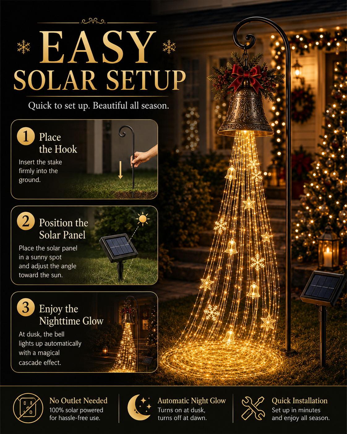 🎄HOT SALE 50% OFF💕 -🔔Christmas Bell Cascade Solar Yard Lights for Magical Outdoor Holiday Decor🎄