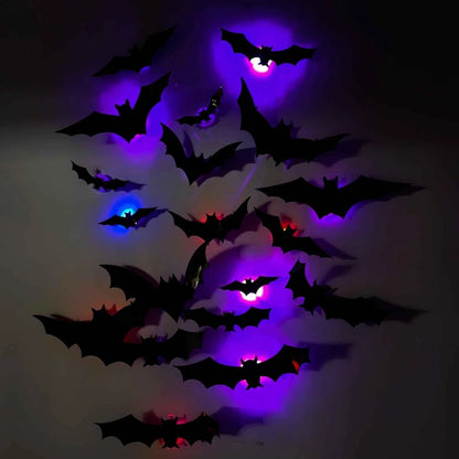 🦇 3D LED Flying Bats Halloween Wall Decor | 12-60PCS Realistic Bat Stickers with Lights