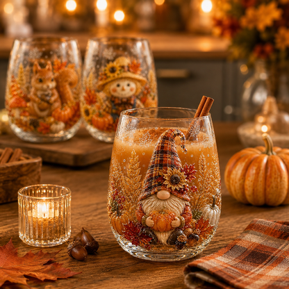 🔥 Last Day 50% OFF✨-🍂Autumn Harvest 3D Glass Cup Gift Set – 6 Festive Designs