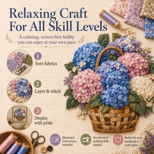 🧵HOT SALE 50% OFF✨ -🌸 Floral Basket Patchwork DIY Kit with 3D Layered Fabric Flowers for Creative Home Decor & Gifts 🎁