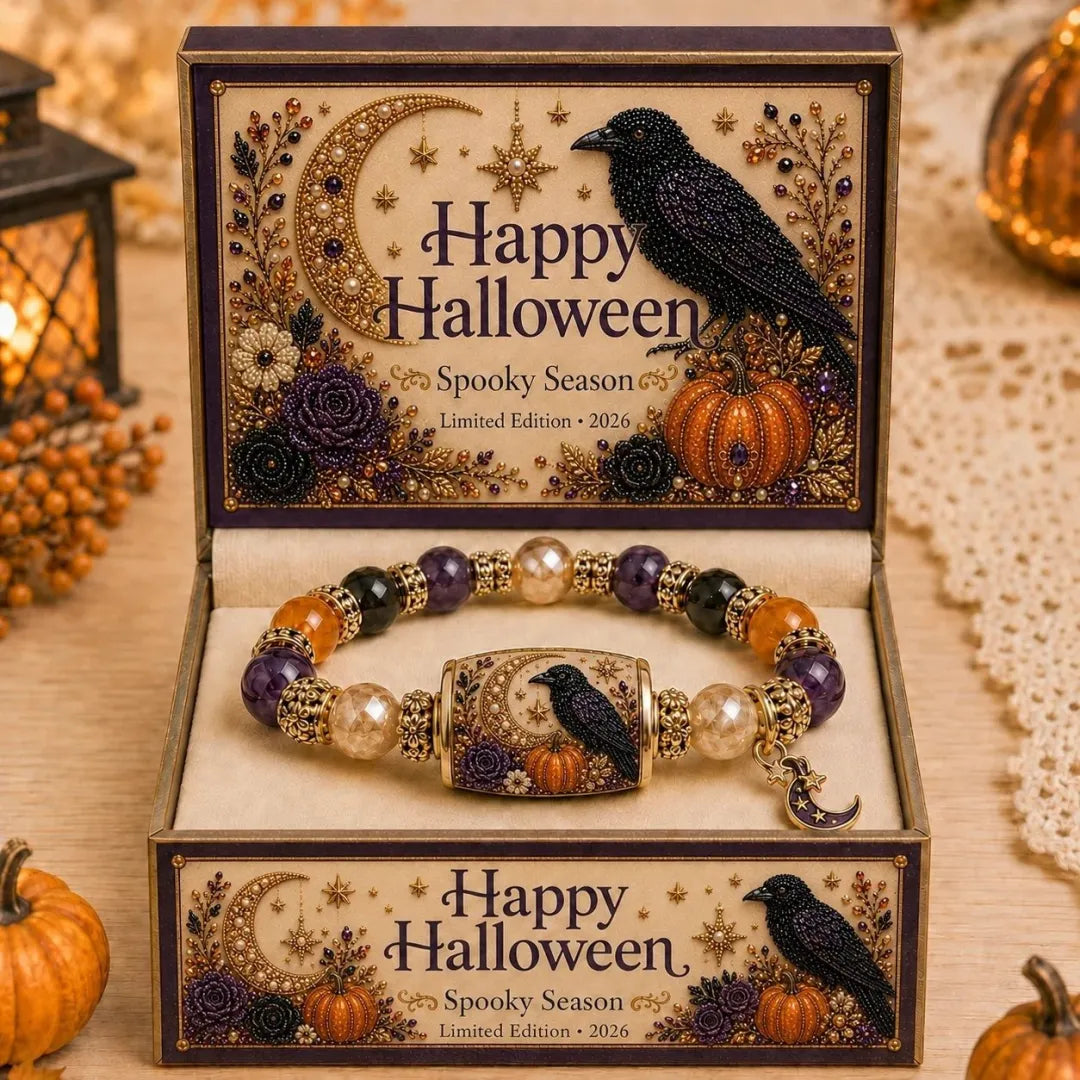 ⏰Last day Promotion 🔥-🎃 Halloween Beaded Bracelet – Black Cat & Pumpkin Charm Spooky Season Jewelry Gift